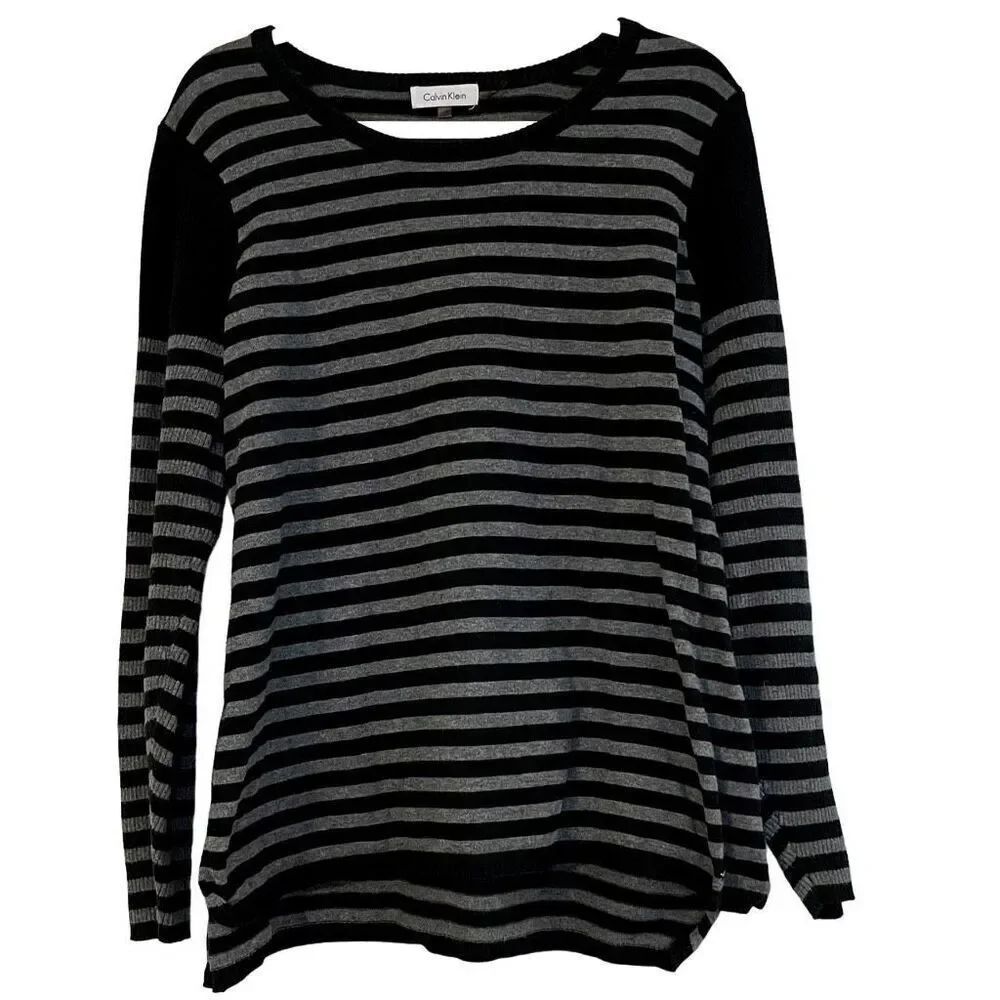 Calvin Klein Black White Striped Tunic Sweater Size OX